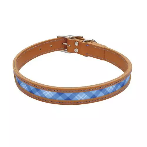 Master Paws® Tan & Blue Leather Window Dog Collar - 18" X 1" 3 Master Paws® Tan & Blue Leather Window Dog Collar - 18" X 1"